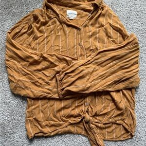 American Eagle Ochre Stripe Button-Up Top